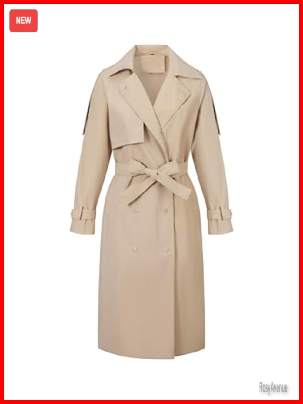 Women's Long Windproof Trench Coat Belted Waist Water Repellent Classic